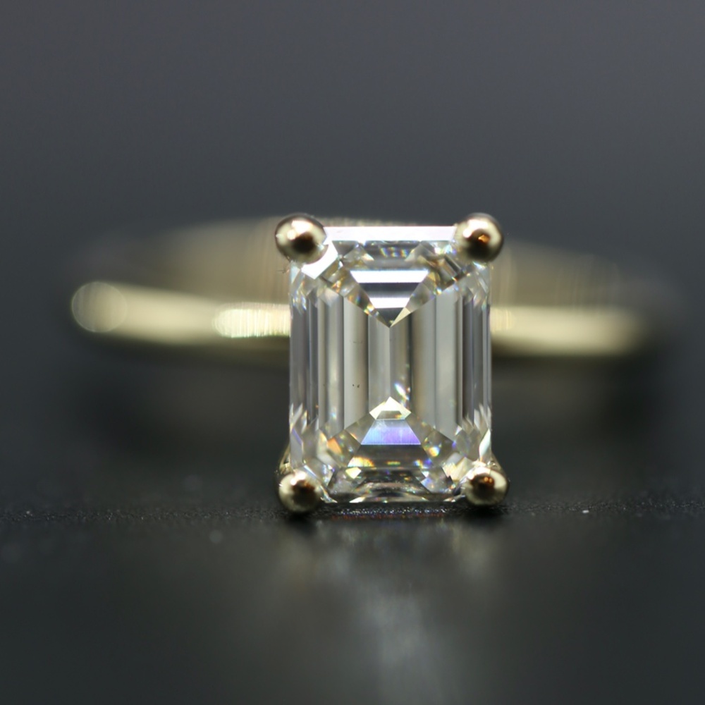 3 Carat Emerald Cut Diamond Ring Yellow Gold
